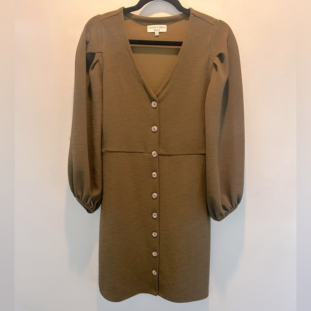 Madewell Texture & Thread Womens Small Crepe Balloon Sleeve Brown Dress